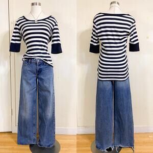 Vintage Y2K Henley Top Half Sleeve Striped Scoop Neck Fairy Women's Large
